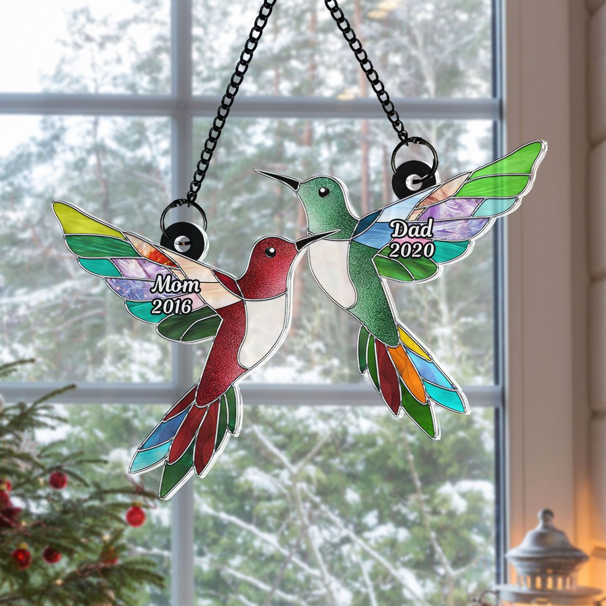 Stained Acrylic Hummingbirds Memorial Personalized Suncatcher