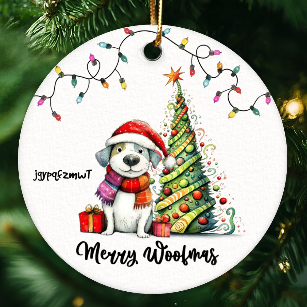 Quirky Christmas Dog Whimsical Funny Silly Pups Puppy Personalized Circle Ceramic Ornament