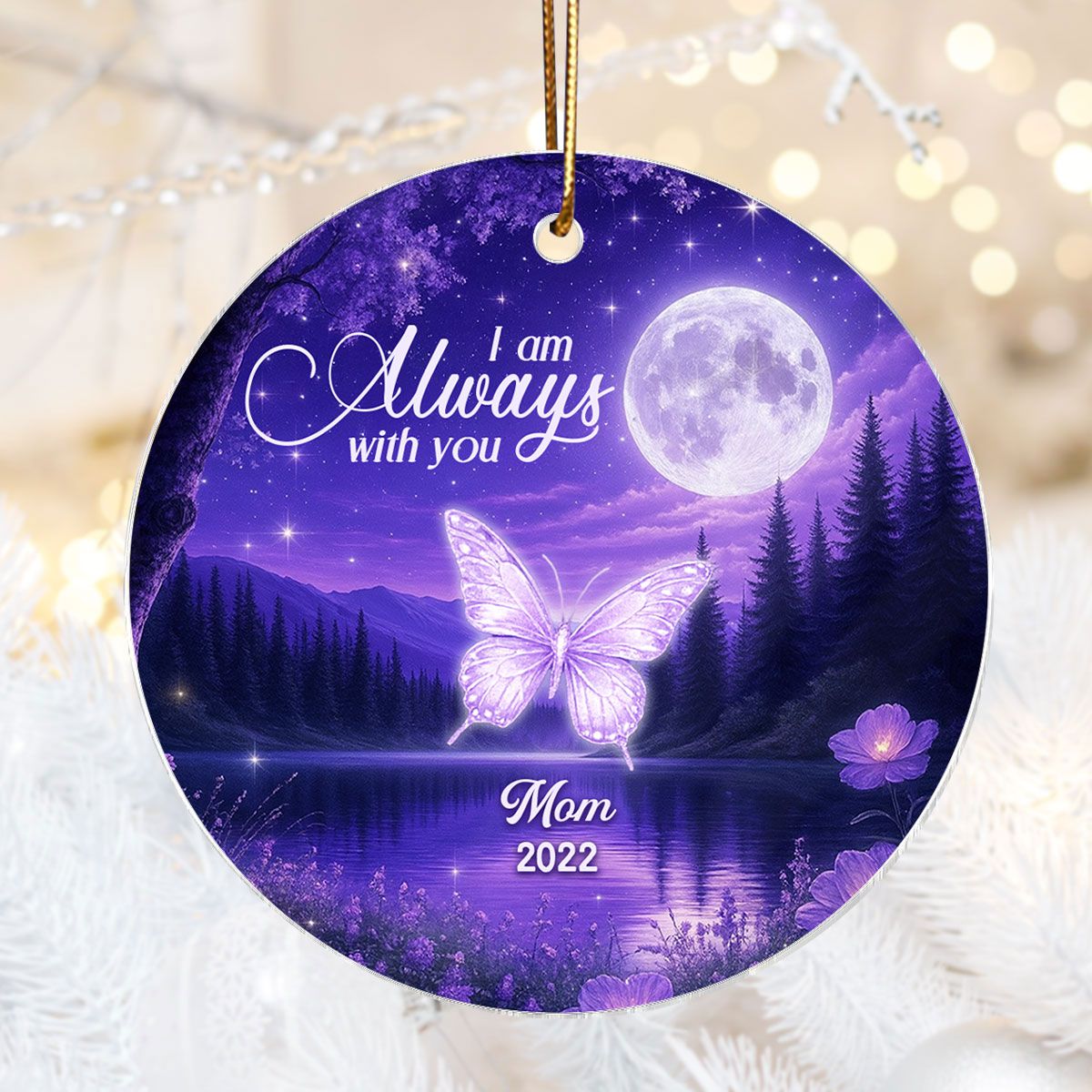 Moonlit Garden with Luminous Butterflies Memorial Personalized Acrylic Ornament, Heartwarming Sympathy Gift for Family