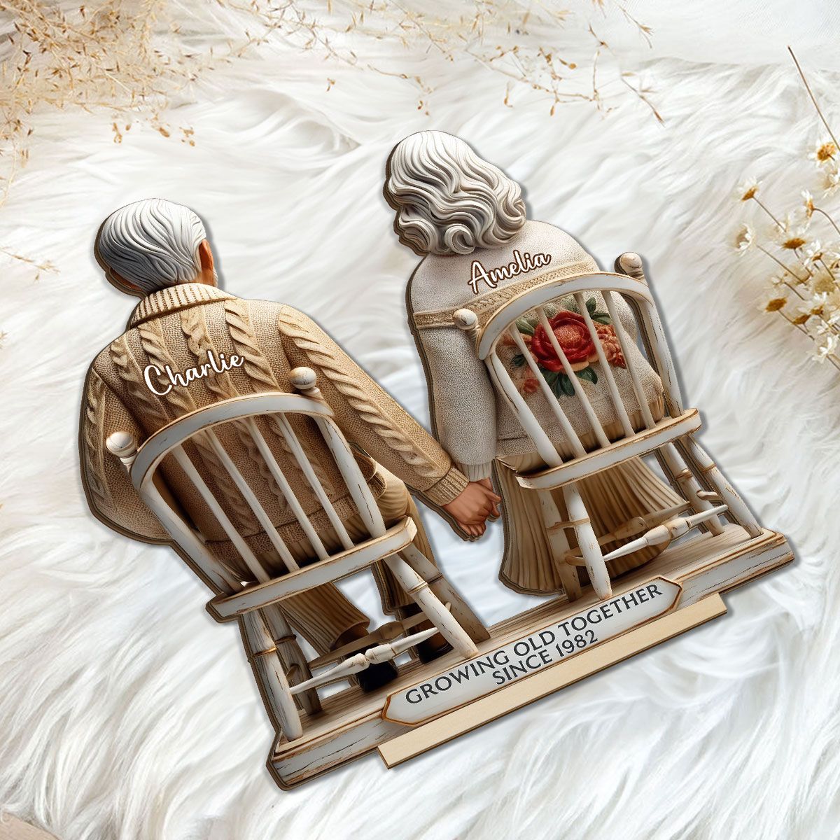 Old Couple Sitting Together Personalized Standing Wooden Plaque, Heartfelt Gift For Couple, For Him, For Her, Husband, Wife