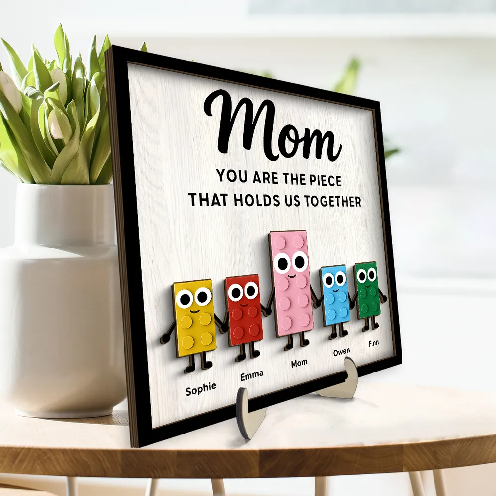 Mom And Kids Cute Puzzle Personalized 2-Layered Wooden Plaque, Mother's Day Gift for Mom, Gift for Wife, Gift for Grandma