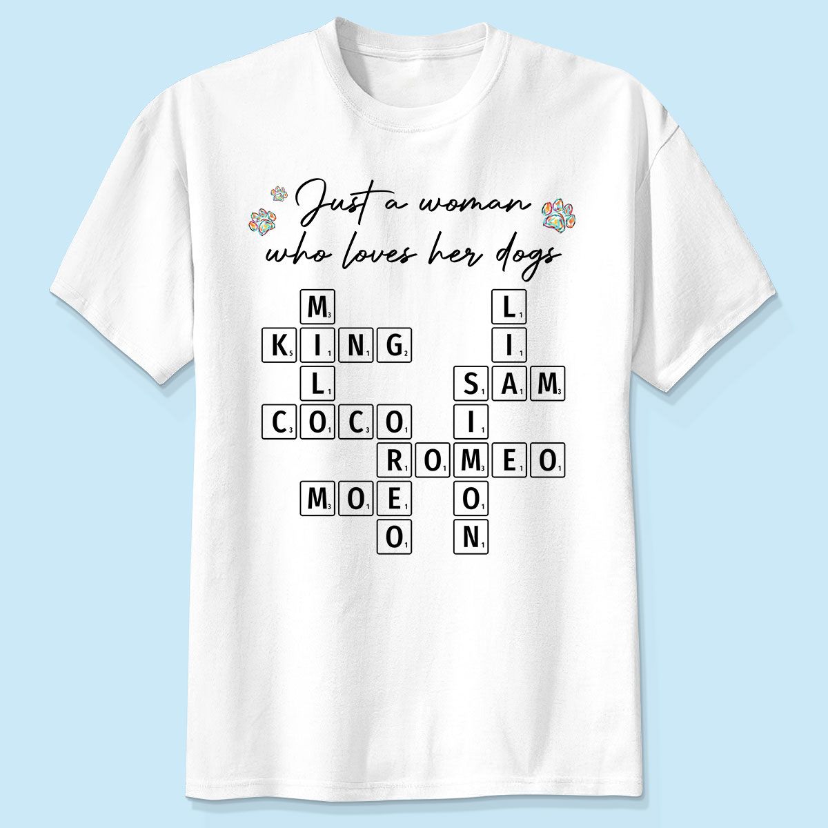 Just A Woman Who Loves Dogs Cats Crossword Puzzle Art Personalized Shirt