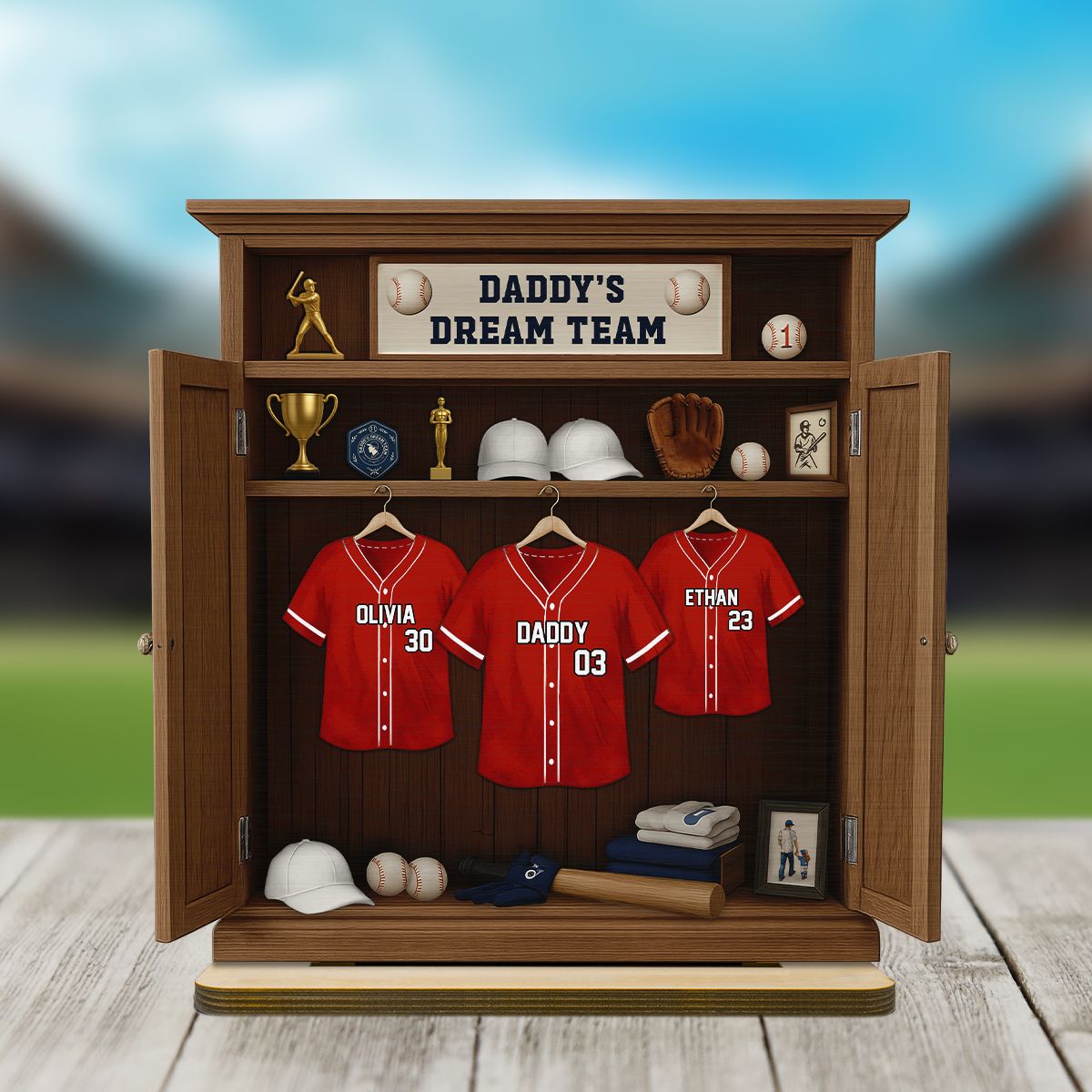Daddy Dream Team Baseball, Father's Day Gift For Dad, Grandpa Personalized Standing Wooden Plaque