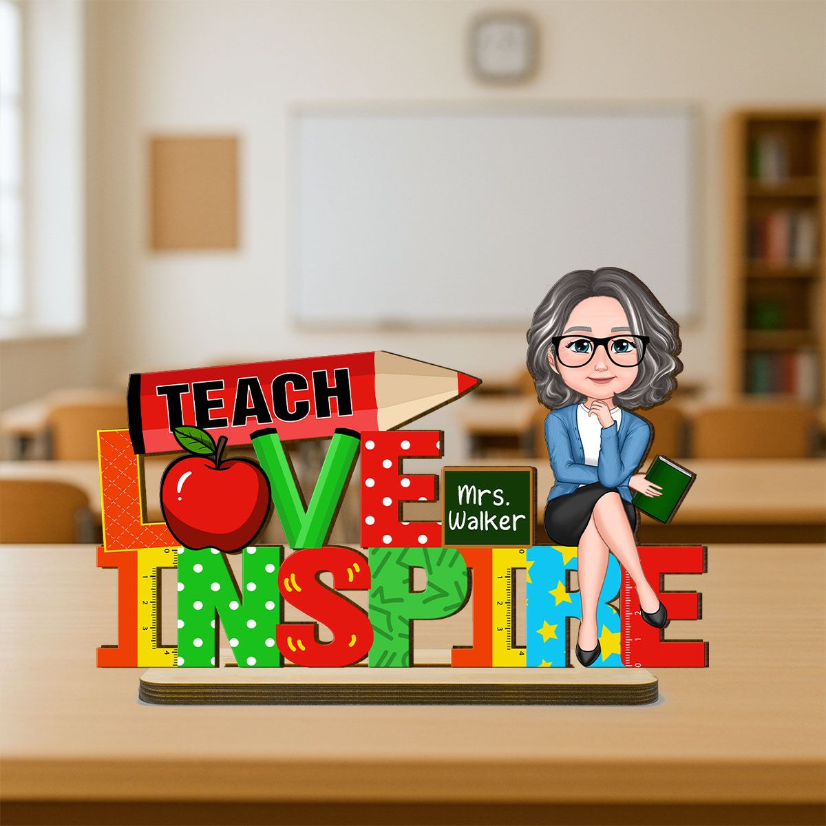 Teach Love Inspire Personalized Teacher Sign Table Decorations, Classroom Decor, Back to School Gift