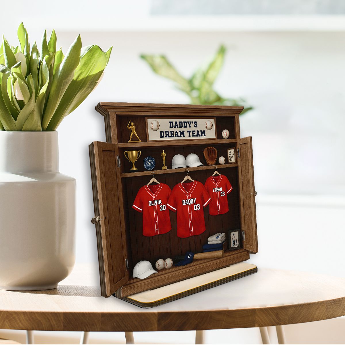 Daddy Dream Team Baseball, Father's Day Gift For Dad, Grandpa Personalized Standing Wooden Plaque