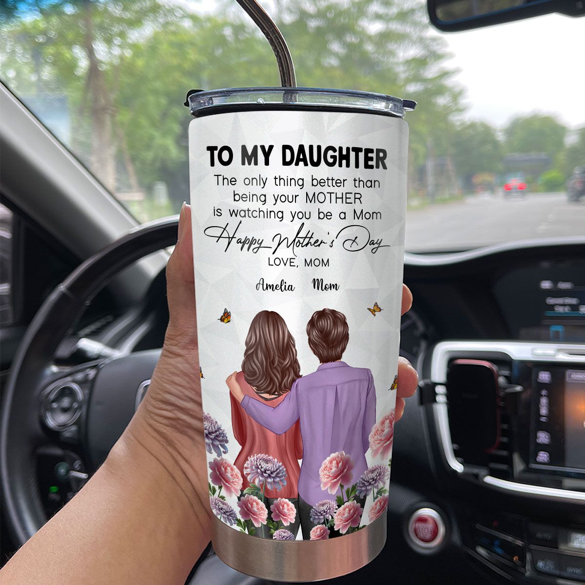 To My Daughter From Mom Happy Mother's Day Birth Flower Personalized Tumbler, Mother's Day Gift For Daughter