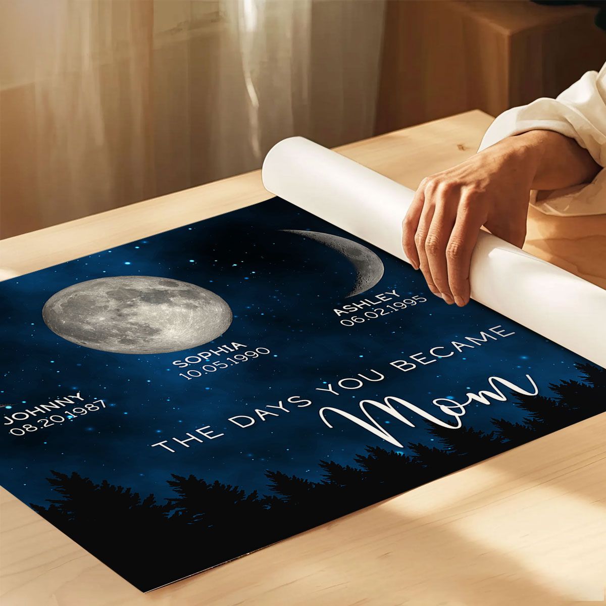 Galaxy Night The Days You Became Our Mom Birthday Moon Phase Personalized Canvas, A Heartfelt Gift for Mom’s Birthday, Mother’s Day, or Just Because