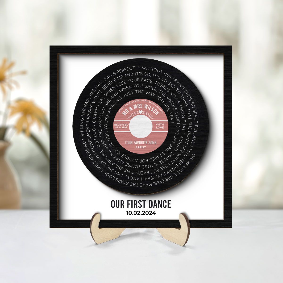 Custom Vinyl Record Label Print Personalized 2-Layer Wooden Plaque, Wedding, Valentine's Day, Anniversary, Mother's Day, Father's Day Unique Gift for Him or Her