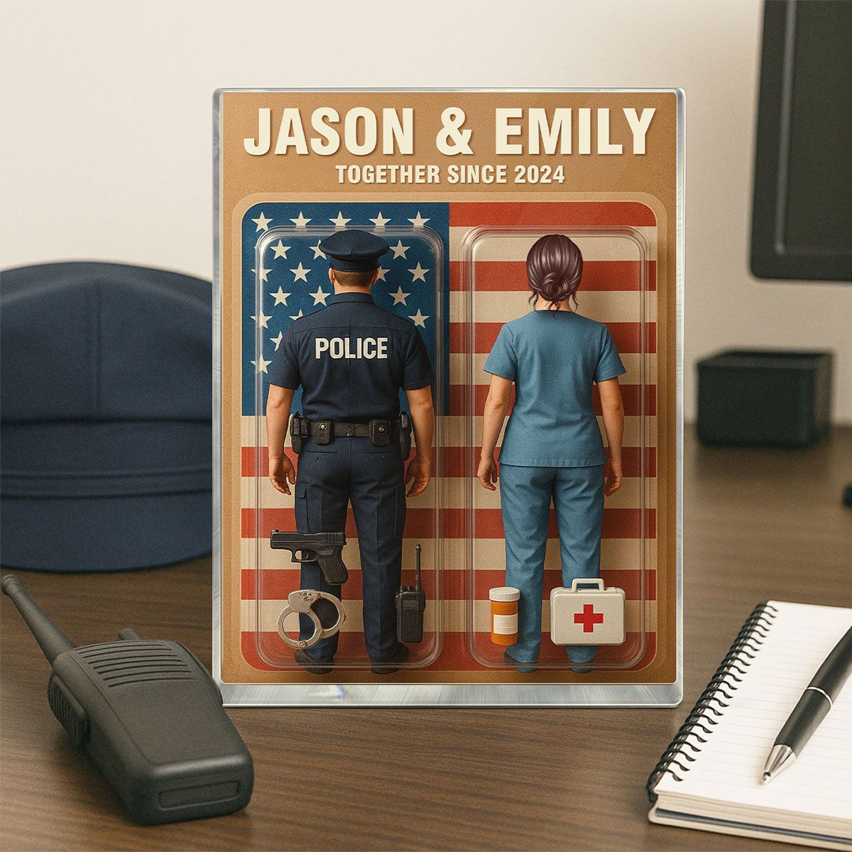 You & Me We Got This Police & Nurse Couple Toy Box Figures Style Personalized Acrylic Block Plaque