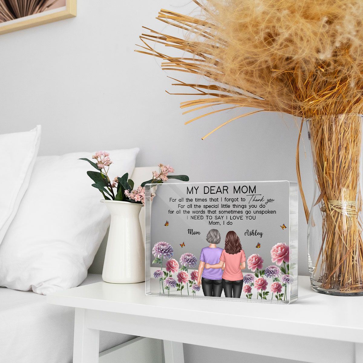 To My Mom Thank You I Love You Happy Mother's Day Birth Flower Personalized Acrylic Block Plaque