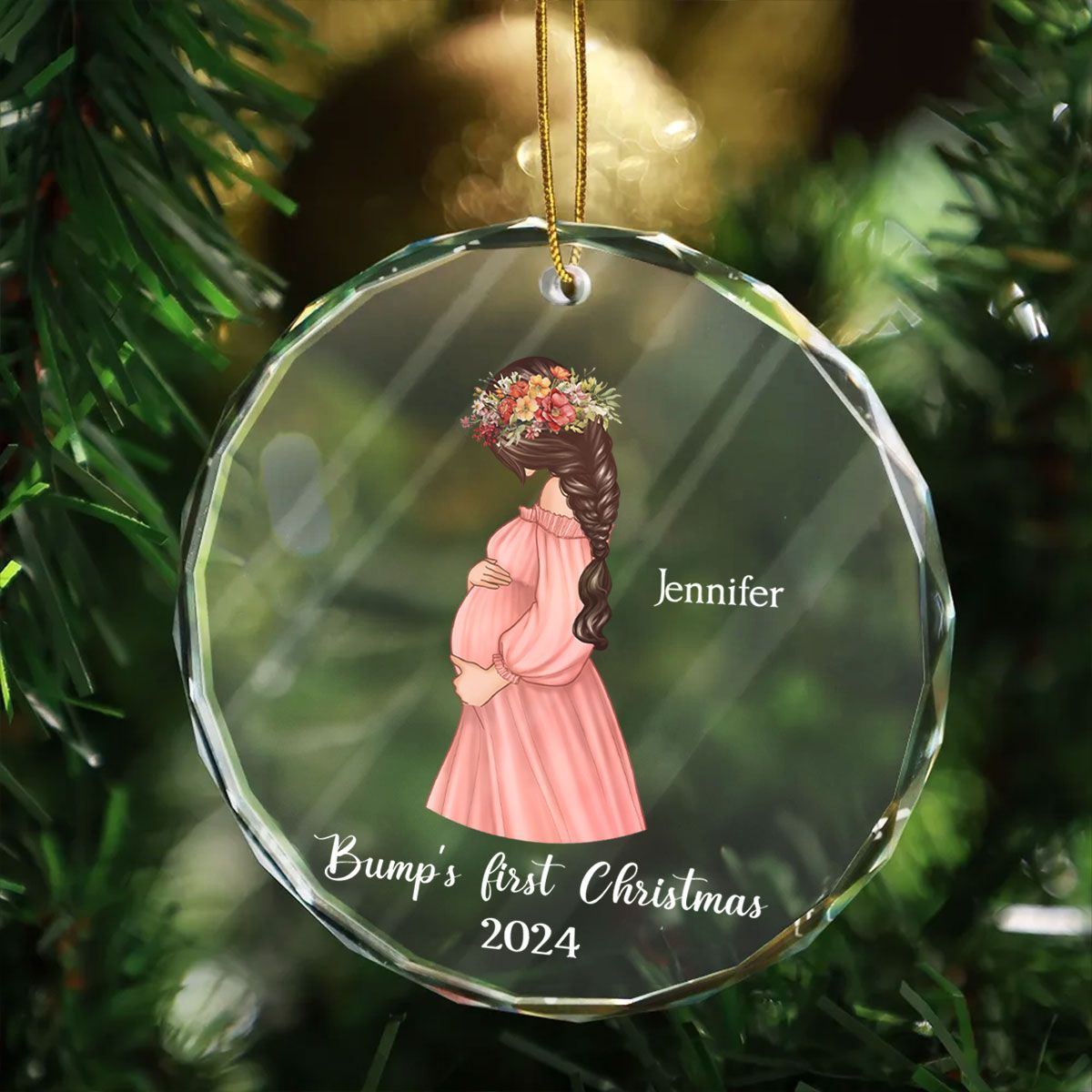 Pregnant Mom Baby Bump's First Christmas, Expecting Mother, Baby Shower, Personalized Glass Ornament