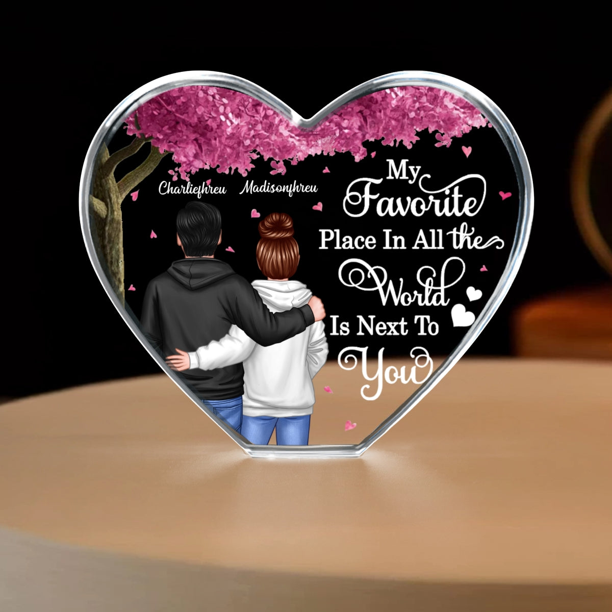 Couple Favorite Place in All the World Premium Crystal Heart LED, Treasured Forever Keepsake, Valentine's Day Gift For Him, Gift For Her