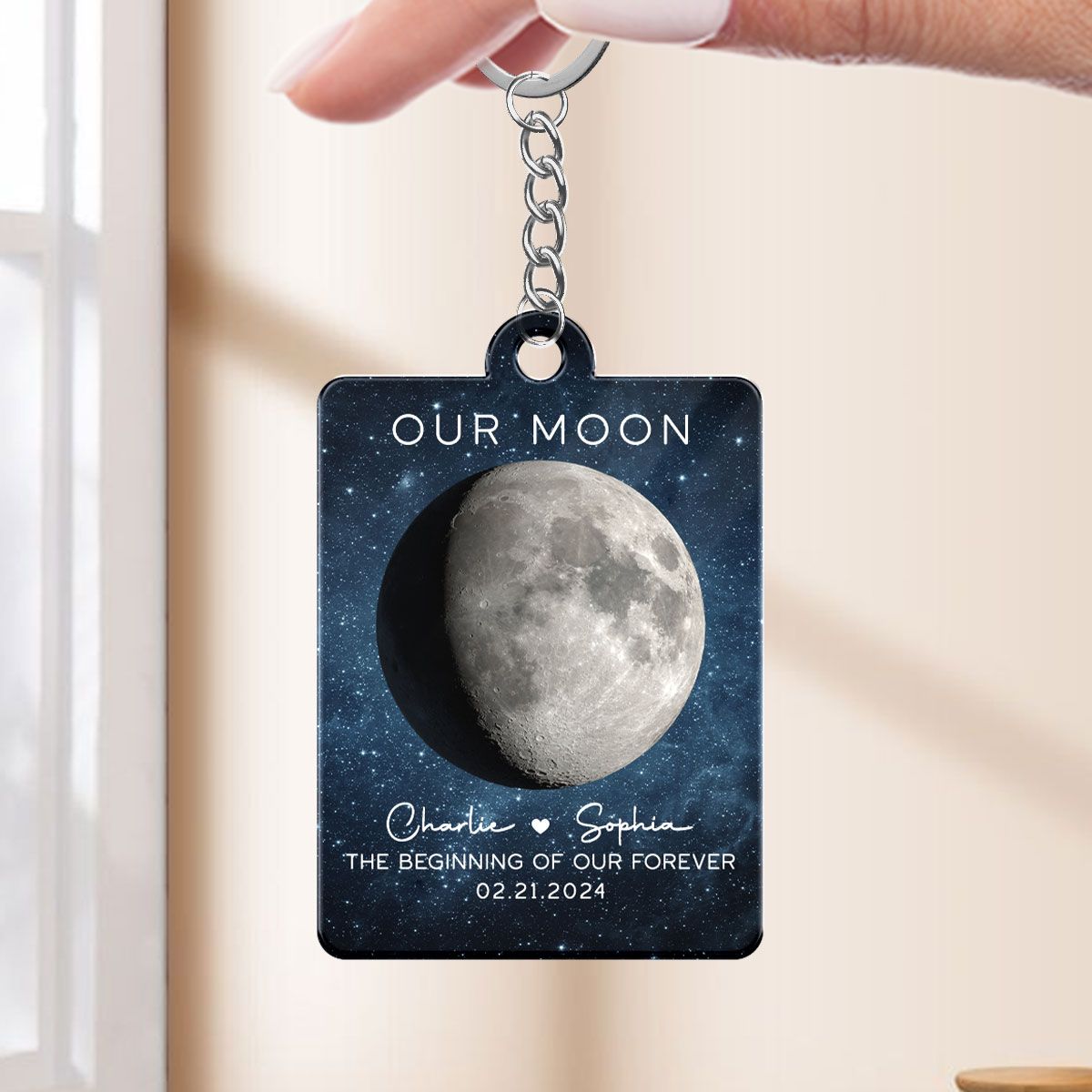 Our Moon Couple Moon Phase Art Anniversary Gift For Him Gift For Her Personalized Acrylic Keychain