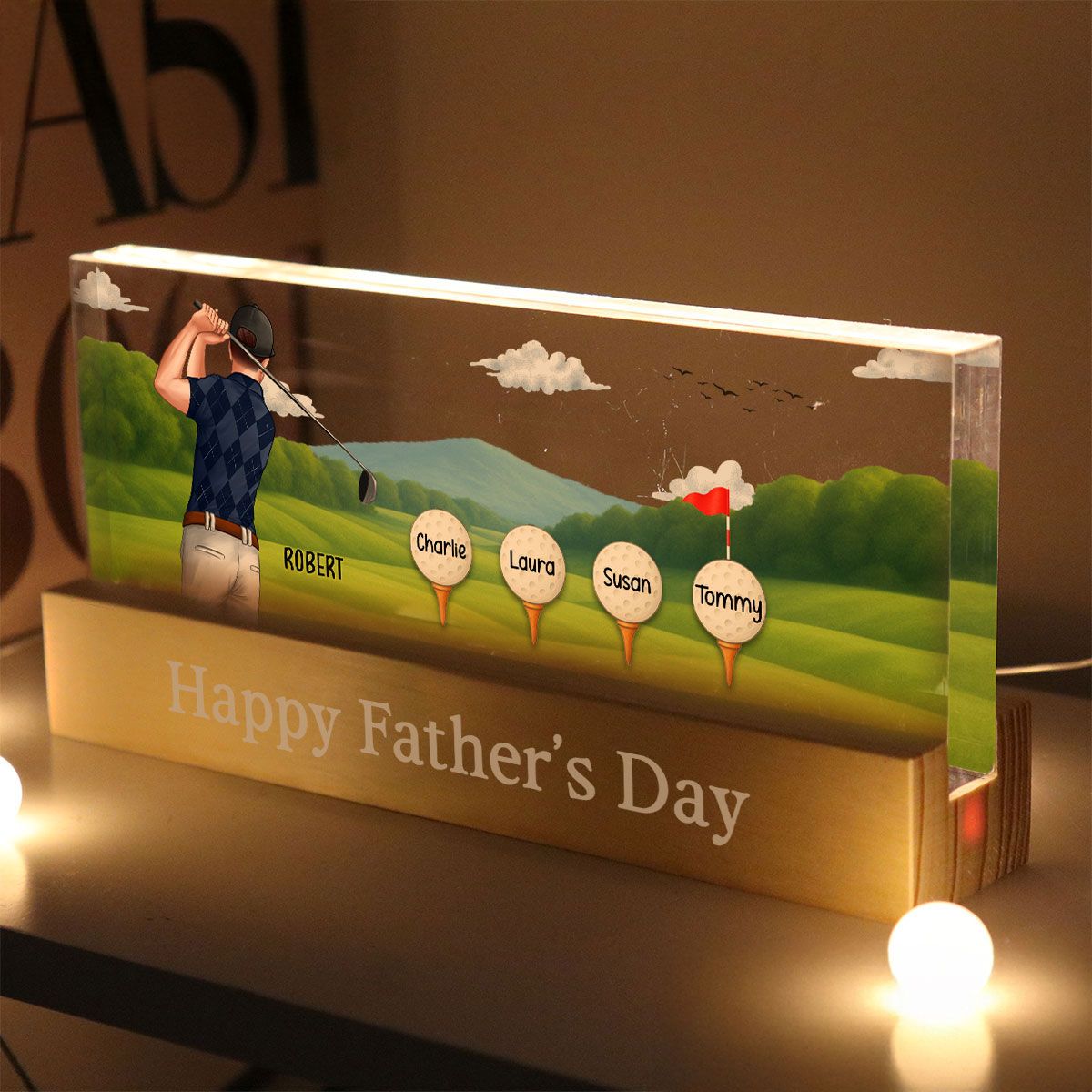 Best Dad Grandpa By Par Golf Personalized Acrylic Block LED Night Light