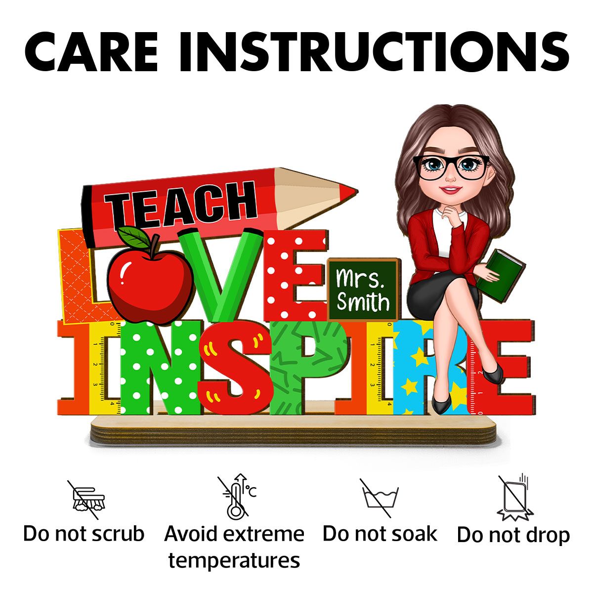 Teach Love Inspire Personalized Teacher Sign Table Decorations, Classroom Decor, Back to School Gift