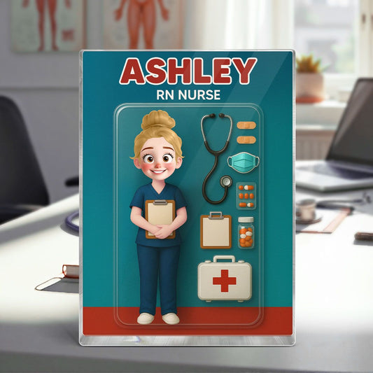 3D Effect Cartoon Funny Style Nurse Custom Figure Personalized Flat Rectangle Acrylic Block