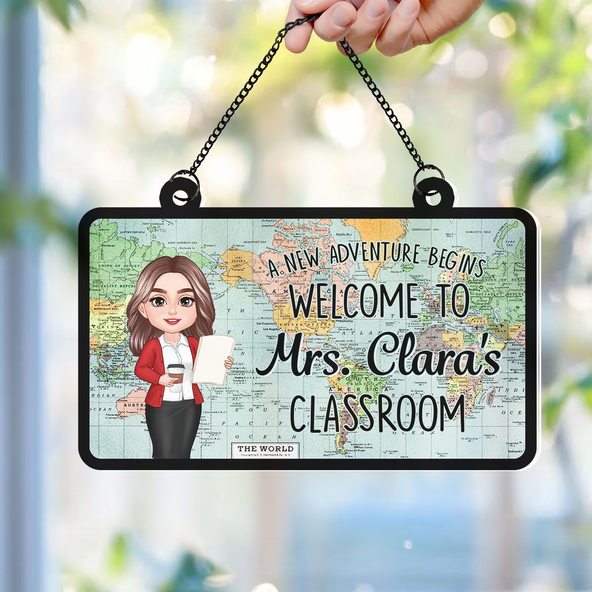 World Map Adventure Themed Welcome To Classroom Personalized Acrylic Suncatcher, Back To School, Classroom Decor
