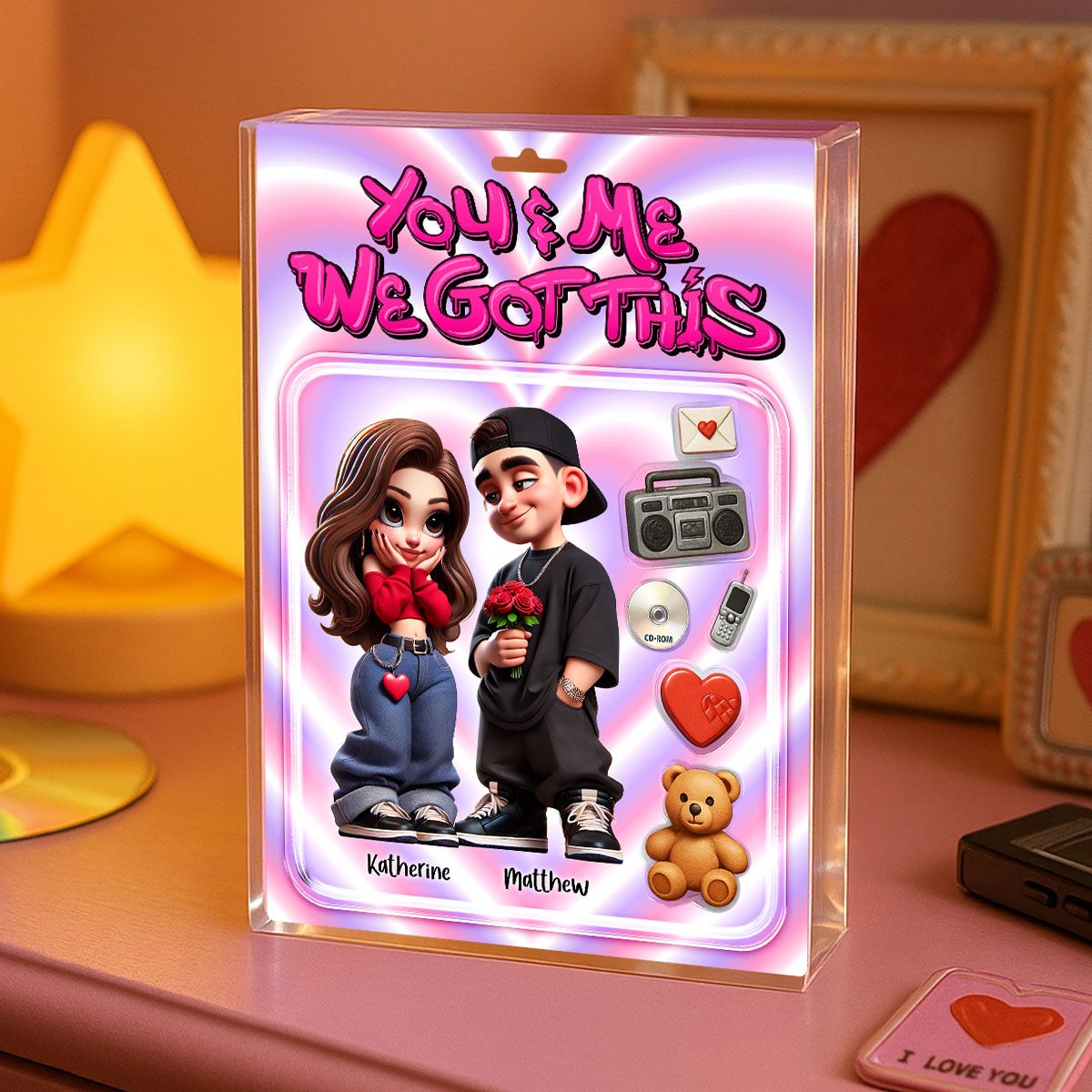 Y2K Couple Toy Box Figures Style Personalized Acrylic Block Plaque
