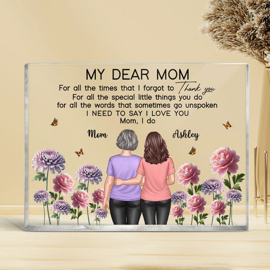 To My Mom Thank You I Love You Happy Mother's Day Birth Flower Personalized Acrylic Block Plaque