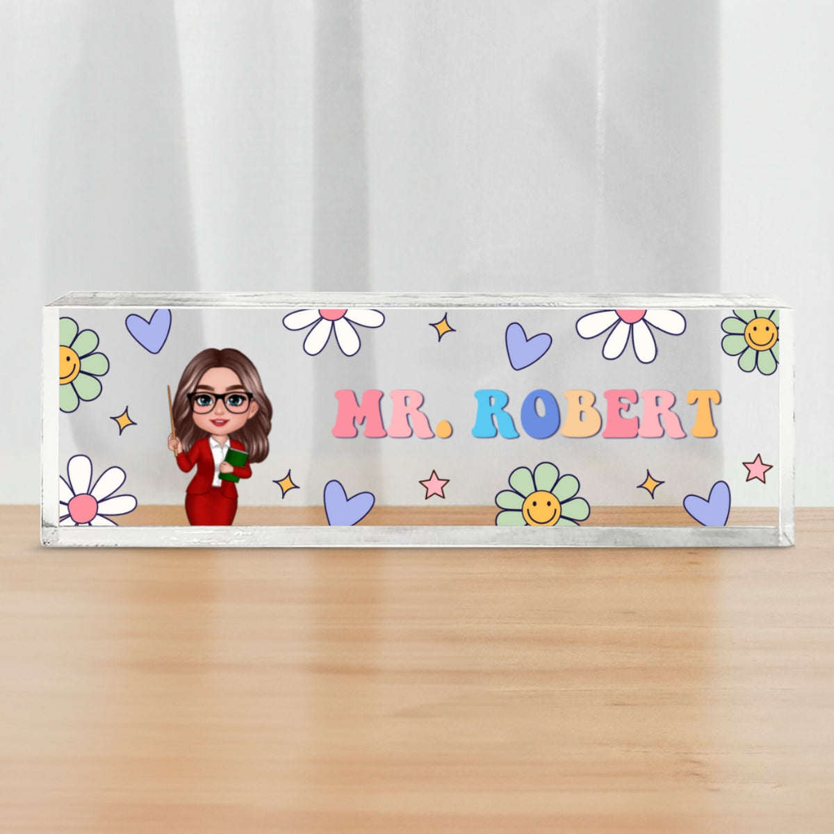 Groovy Retro Teacher Name Sign, Back To School Teacher Gifts Personalized Teacher Acrylic Desk Name Plate