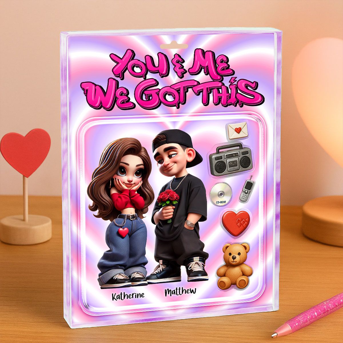Y2K Couple Toy Box Figures Style Personalized Acrylic Block Plaque