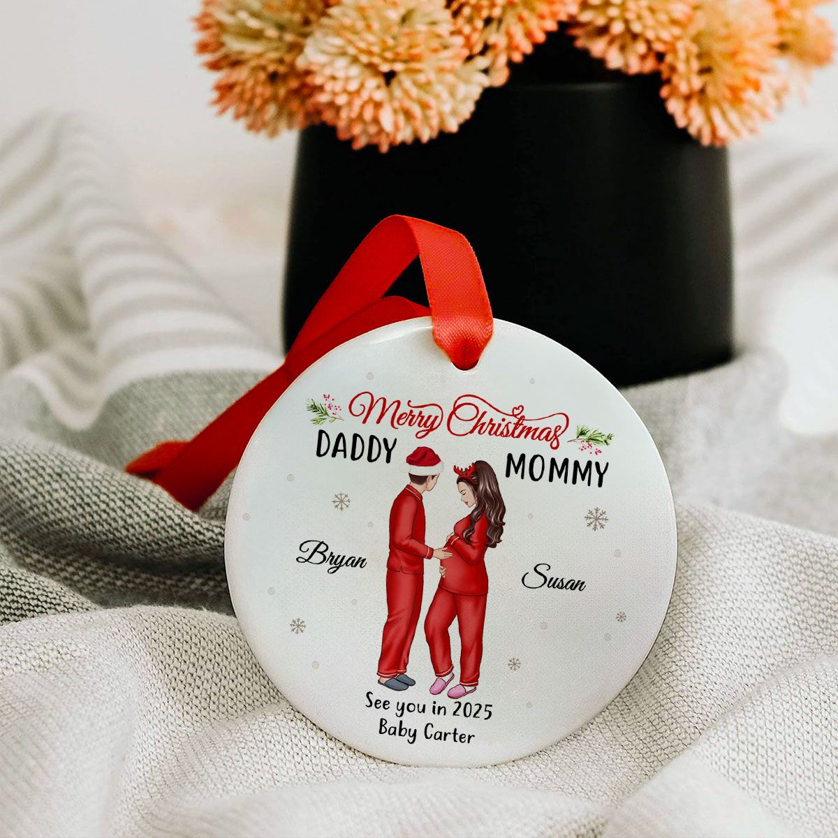 Expecting Parents Ornament, Merry Christmas Mommy Daddy, See You in 2025 Ornament