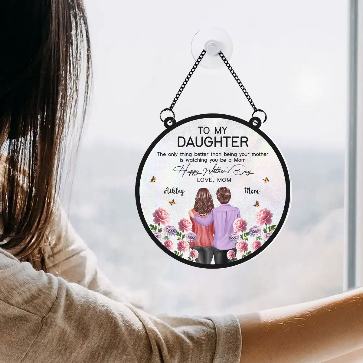 To My Daughter From Mom Happy Mother's Day Birth Flower Personalized Suncatcher, Mother's Day Gift For Daughter