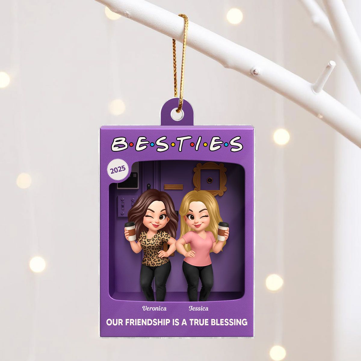 Besties Forever Best Friends Purple Toy Box Style Personalized Acrylic Ornament, Christmas Gift For Besties