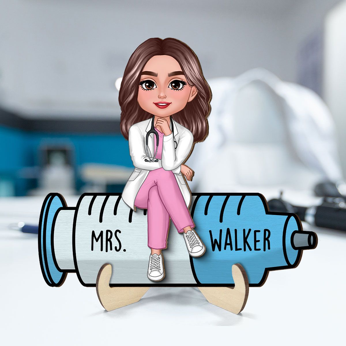 Doll Nurse Sitting Personalized 2-Layer Wooden Plaque