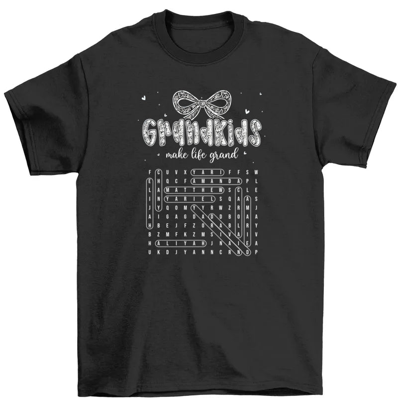 Lace Pattern Grandma Custom Grandkids Names Word Search Puzzle - Personalized Shirt - Gift For Grandma