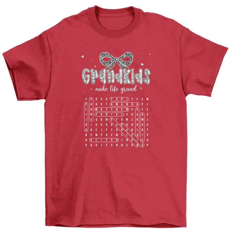 Lace Pattern Grandma Custom Grandkids Names Word Search Puzzle - Personalized Shirt - Gift For Grandma