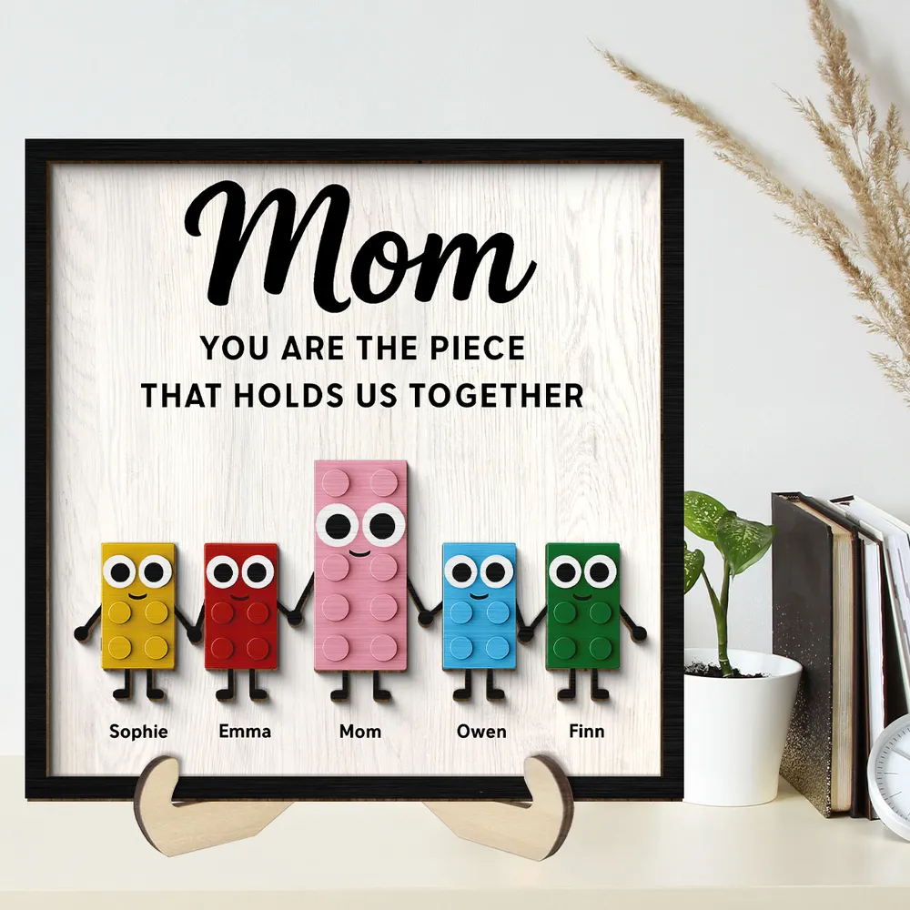 Mom And Kids Cute Puzzle Personalized 2-Layered Wooden Plaque, Mother's Day Gift for Mom, Gift for Wife, Gift for Grandma