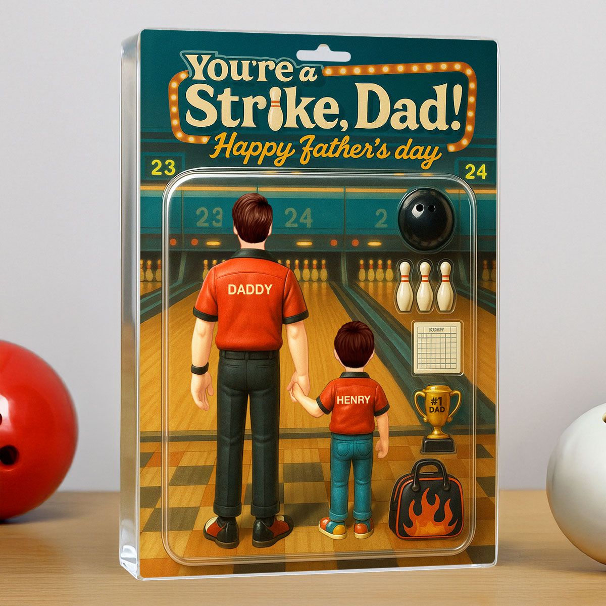You're a Strike Dad Bowling Custom Figure Personalized Acrylic Block Plaque, Father's Day Gift for Dad, Gift for Husband
