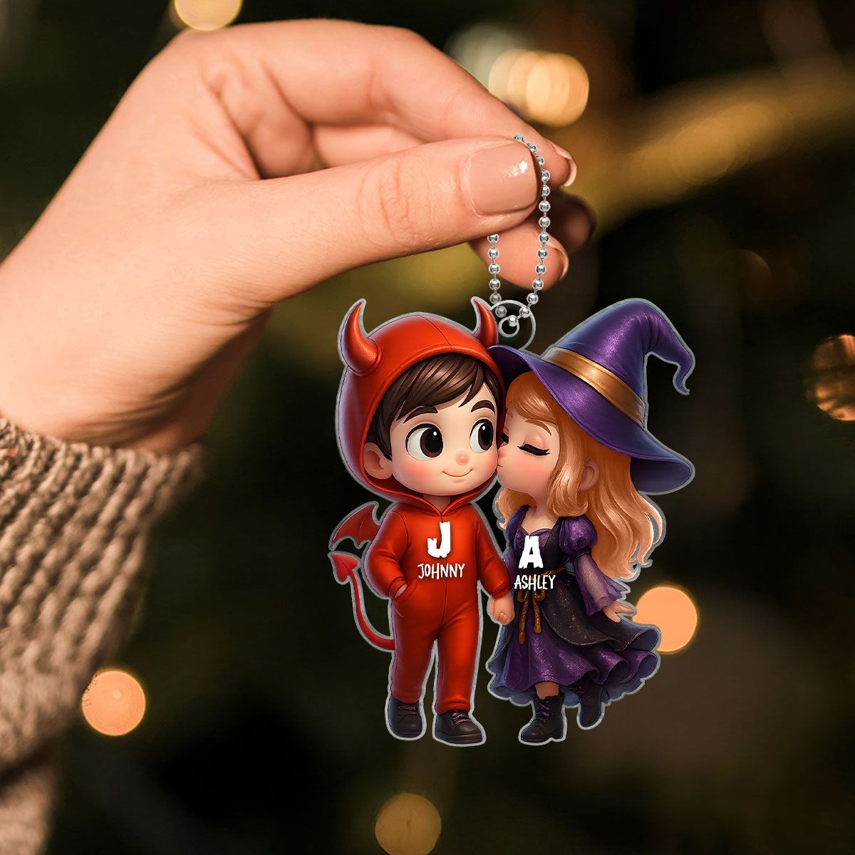 Cute Cartoon Halloween Couple Personalized Acrylic Ornament,Halloween Tree Decoration