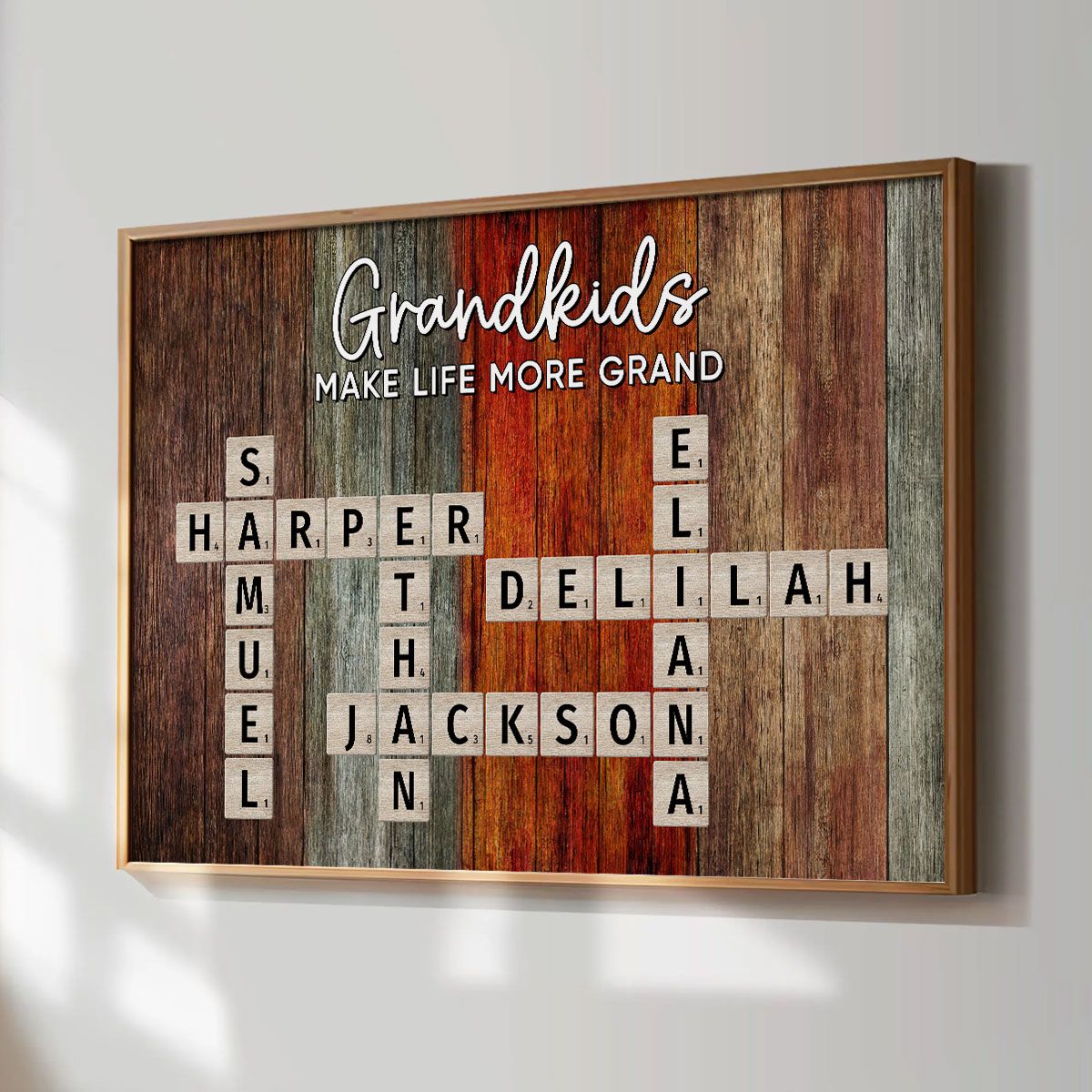 Grandkids Make Life More Grand Colorful Palette Heart Crossword Puzzle Art Personalized Canvas
