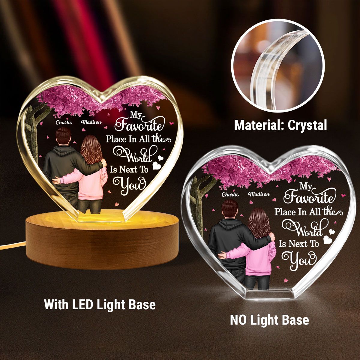 Couple Favorite Place in All the World Premium Crystal Heart LED, Treasured Forever Keepsake, Valentine's Day Gift For Him, Gift For Her