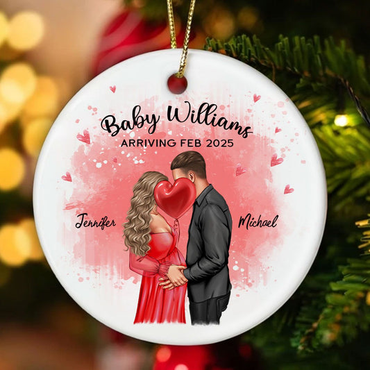 Personalized Kissing Pregnant Couple Ornament, Expecting Family, Baby Coming Soon, Pregnancy Announcement Personalized Ornament