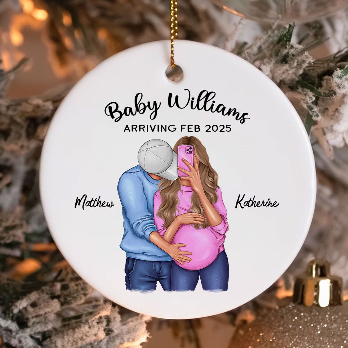 Personalized Hugging Pregnant Couple Ornament, Expecting Family, Baby Coming Soon, Pregnancy Announcement Personalized Ornament