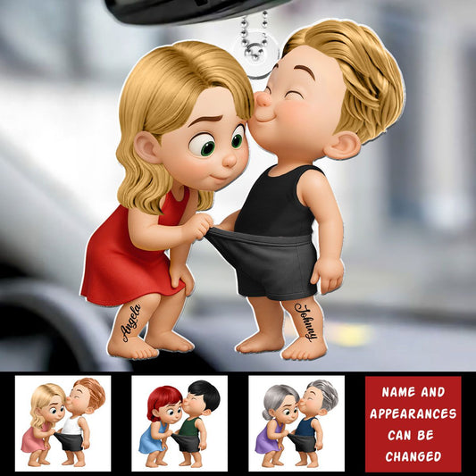 Funny Cartoon Couple Personalized Acrylic Car Hanger, Car Ornament, Anniversary Gift for him, Gift for her