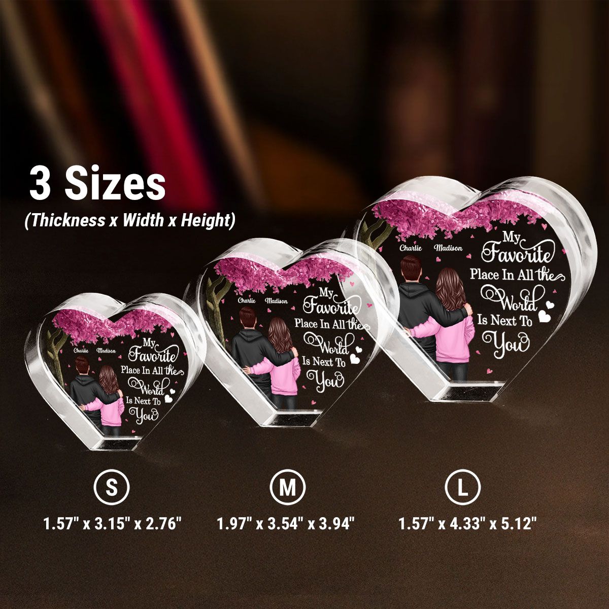 Couple Favorite Place in All the World Premium Crystal Heart LED, Treasured Forever Keepsake, Valentine's Day Gift For Him, Gift For Her