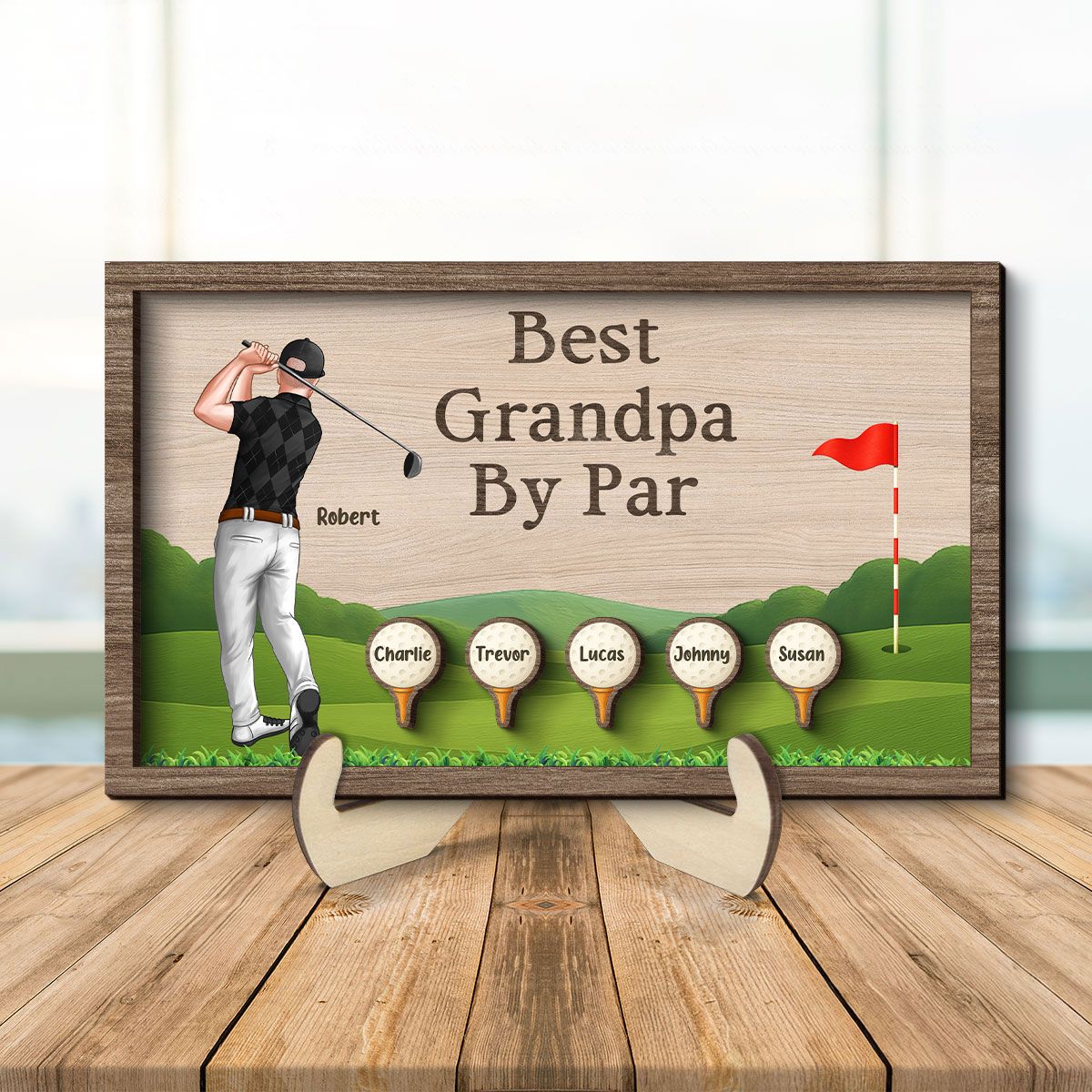Best Dad Grandpa By Par Golf Personalized 2-Layer Wooden Plaque