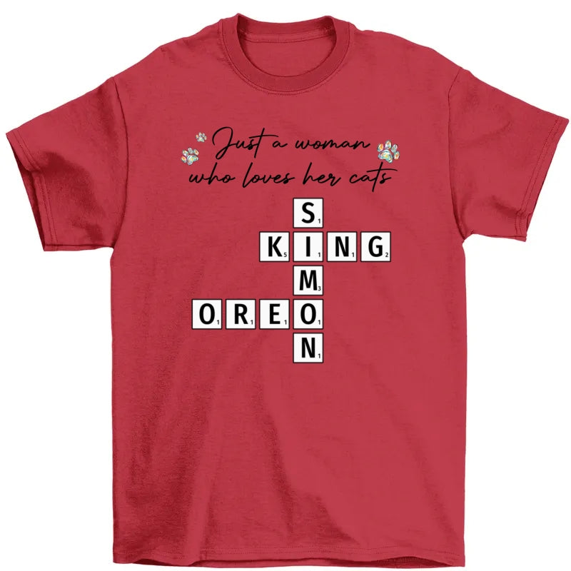 Just A Woman Who Loves Dogs Cats Crossword Puzzle Art Personalized Shirt