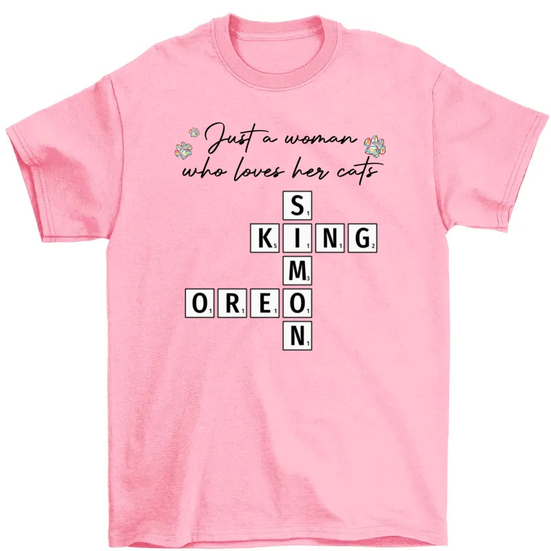 Just A Woman Who Loves Dogs Cats Crossword Puzzle Art Personalized Shirt
