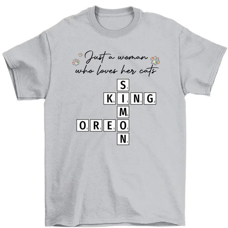 Just A Woman Who Loves Dogs Cats Crossword Puzzle Art Personalized Shirt