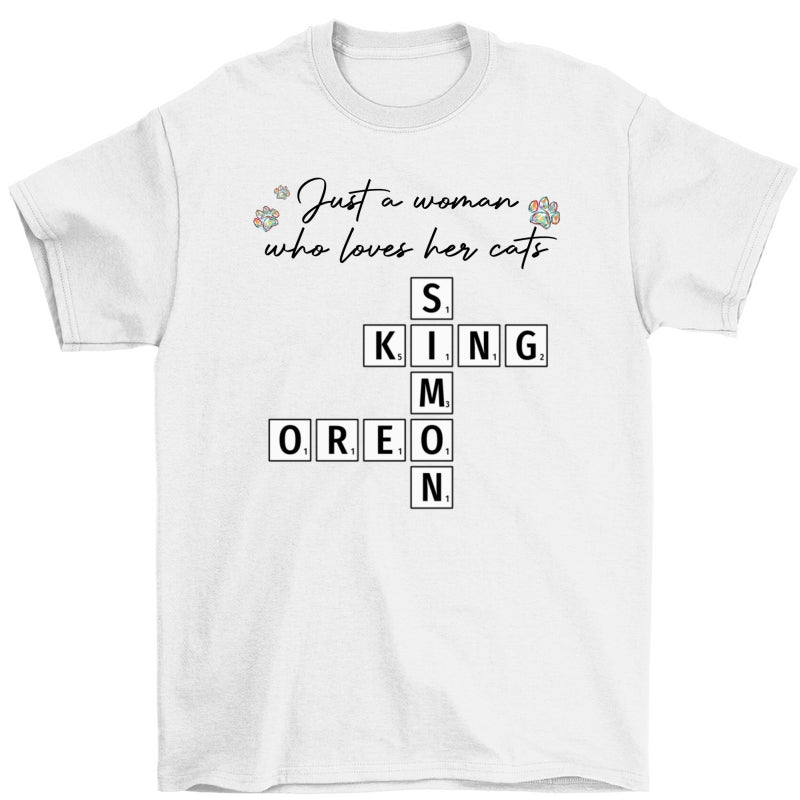 Just A Woman Who Loves Dogs Cats Crossword Puzzle Art Personalized Shirt