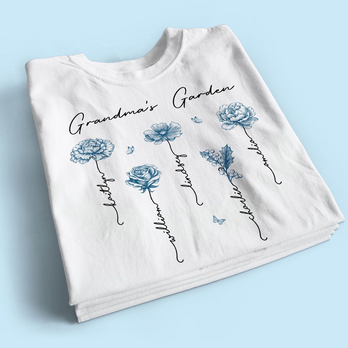 Grandma's Garden Retro Vintage Birthmonth Flowers Personalized Shirt, Grandkids Names Floral Gift for Grandma, Mom