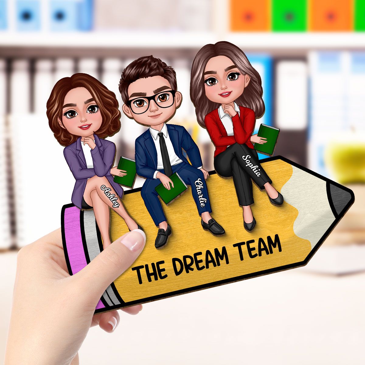 Doll Teacher Best Friends Colleagues Sitting On Pencil Personalized 2-Layer Wooden Plaque, Back To School Gift, Teacher Appreciation Gift, Classroom Decor