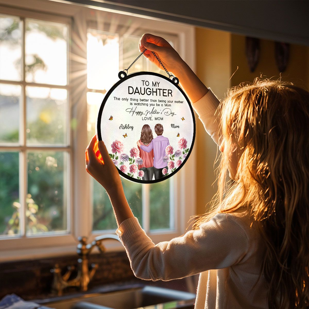 To My Daughter From Mom Happy Mother's Day Birth Flower Personalized Suncatcher, Mother's Day Gift For Daughter