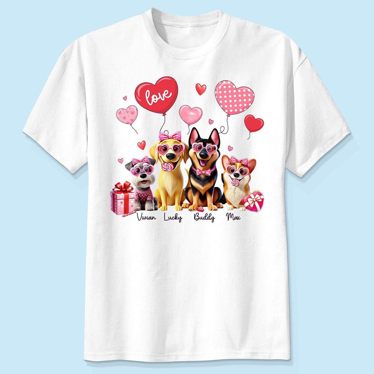 Personalized Valentine Heart Balloon Shirt For Dog Mom, 3D Cute Dogs