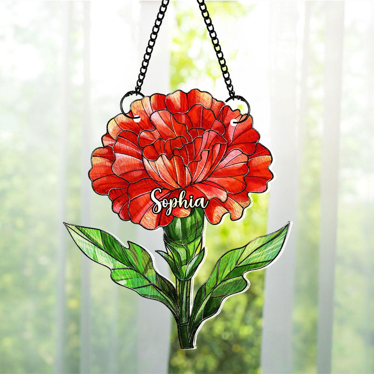 Birth Flower With Name Suncatcher Ornament, Birth Month Flower Acrylic Window Hanging, Birth Flower Memorial Gift, Mothers Day Gift For Mom